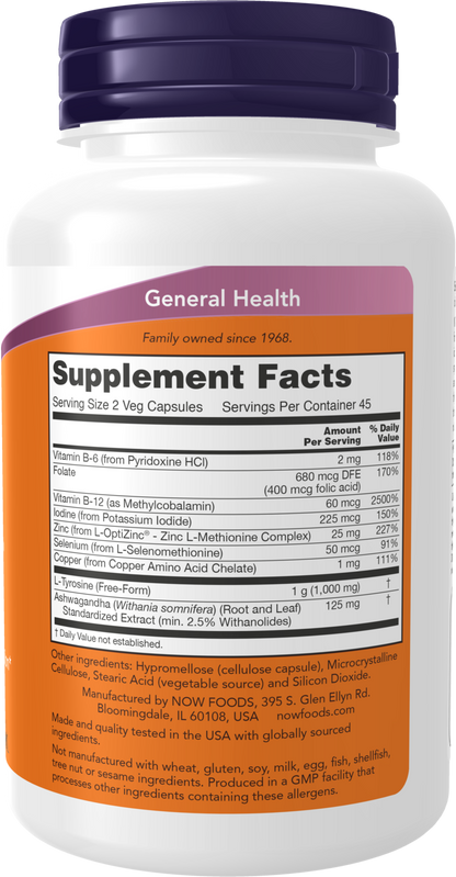NOW Supplements, Thyroid Energy™, Iodine and Tyrosine, 90 Veg Caps