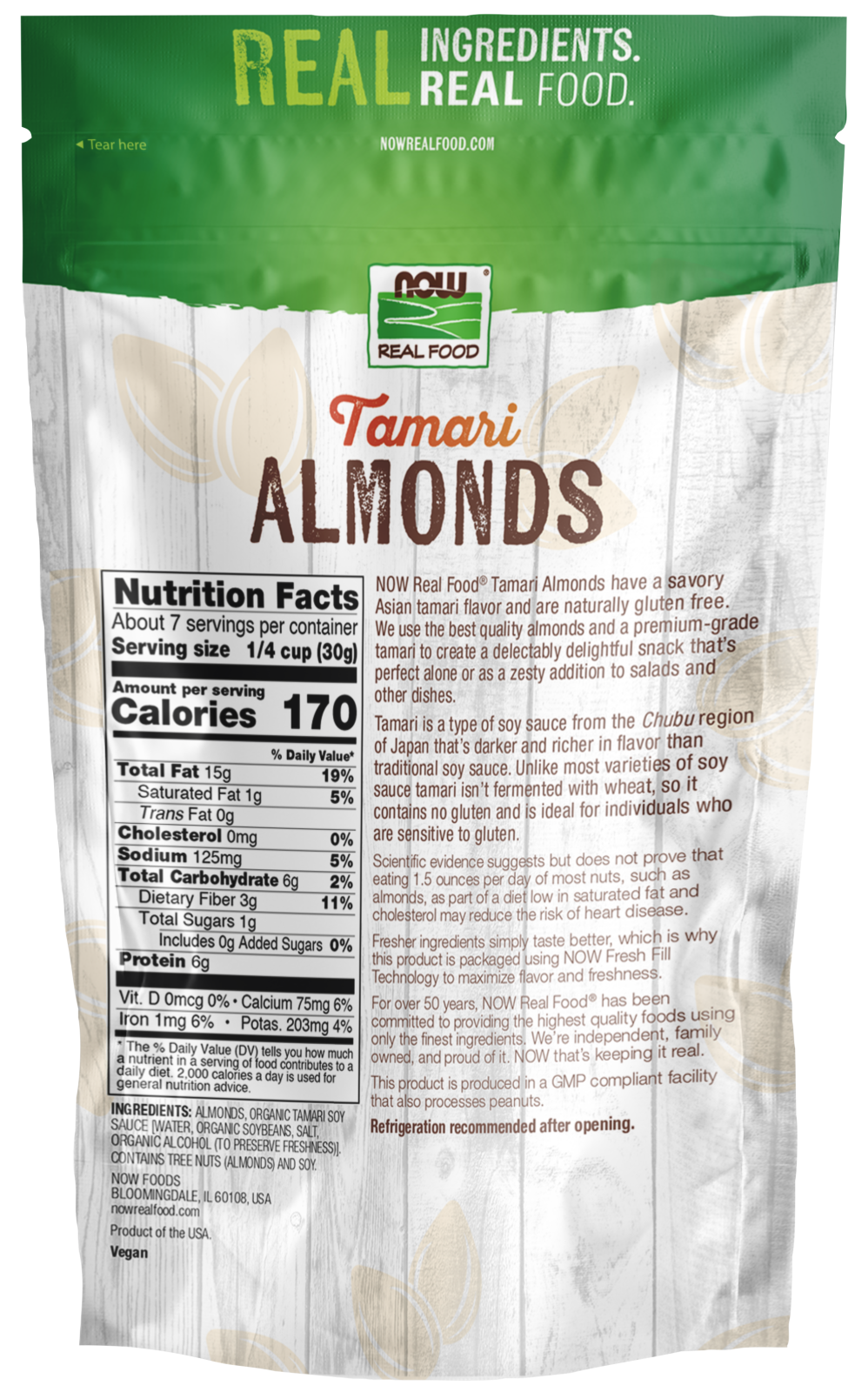 NOW Foods, Tamari Almonds, Flavor Sensations, Savory Tamari Flavor, 7 oz