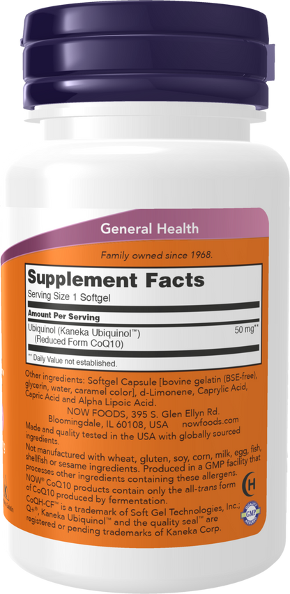 NOW Supplements, Ubiquinol CoQH-CF™ (the Active Form of CoQ10), 60 Softgels