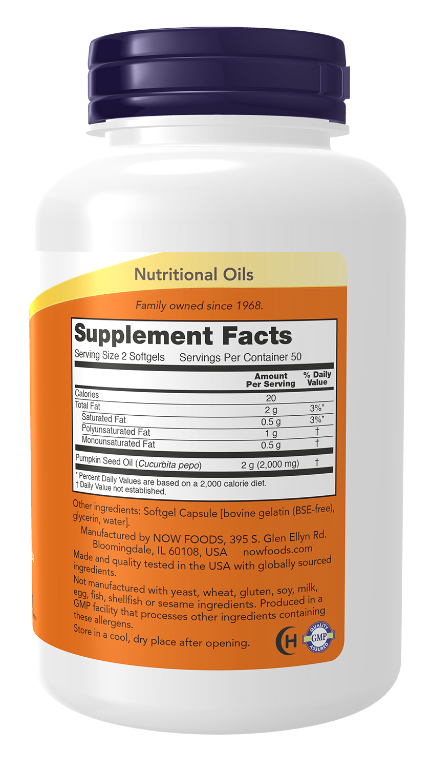 NOW Supplements, Pumpkin Seed Oil 1000 mg, Cold Pressed, 100 Softgels