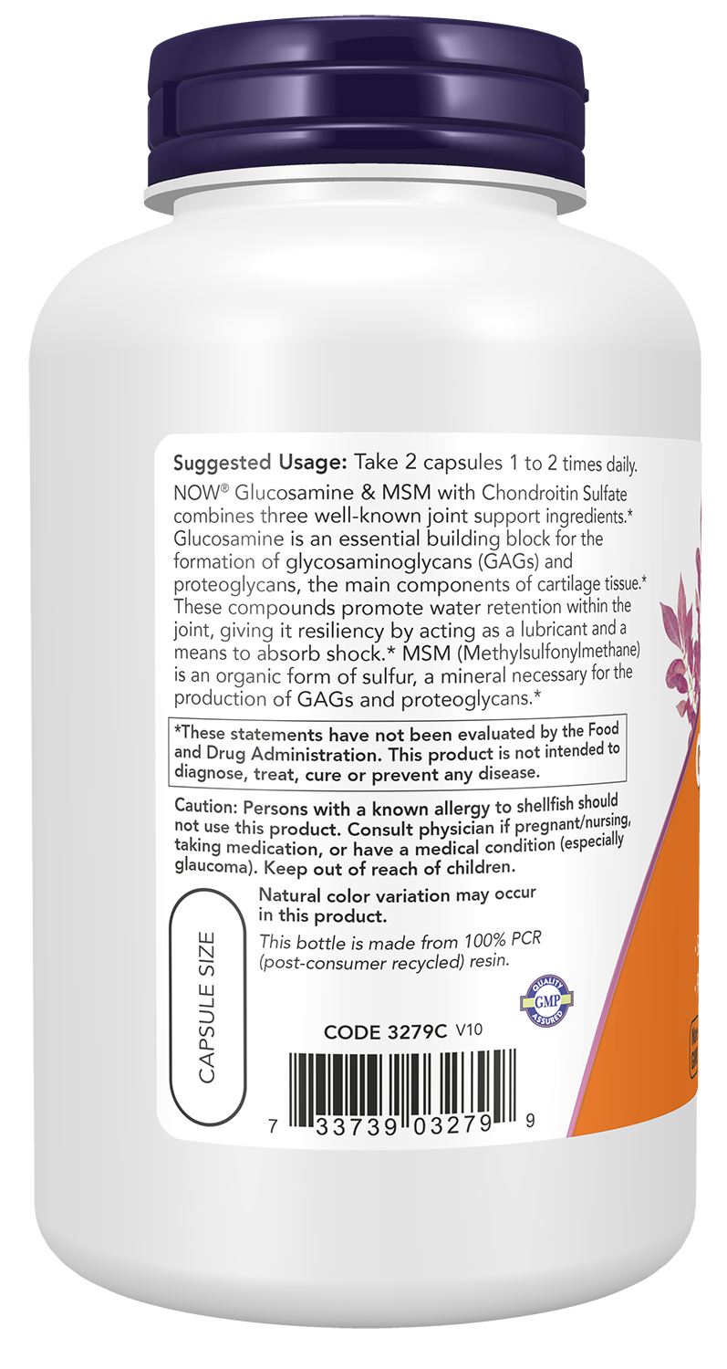 NOW Supplements, Glucosamine & MSM plus Chondroitin Sulfate, 180 Veg Caps