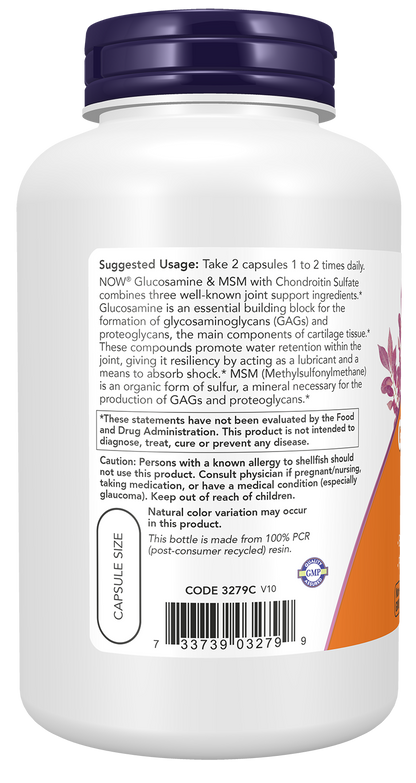 NOW Supplements, Glucosamine & MSM plus Chondroitin Sulfate, 180 Veg Caps