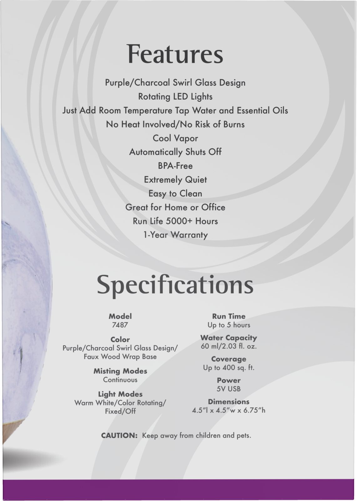 NOW Solutions, Ultrasonic USB Glass Swirl Aromatherapy Oil Diffuser