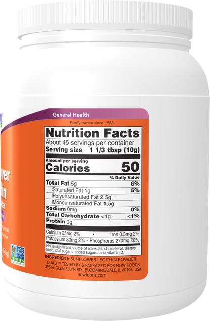 NOW Supplements, Sunflower Lecithin Phosphatidyl Choline, Powder, 1-lb