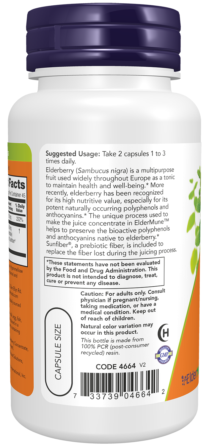 NOW Supplements, ElderMune 65:1 Elderberry Juice Concentrate,  90 Veg Caps