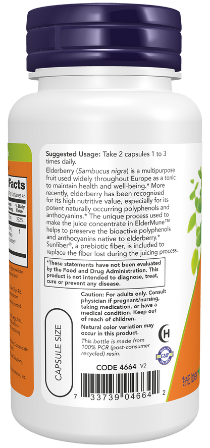 NOW Supplements, ElderMune 65:1 Elderberry Juice Concentrate,  90 Veg Caps