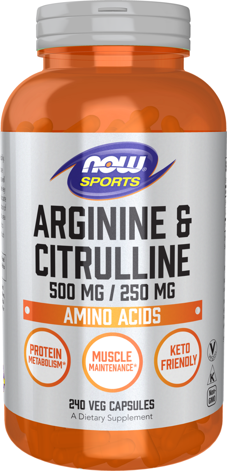 NOW Sports, Arginine & Citrulline 500 mg/ 250 mg, Amino Acids, 240 Veg Caps