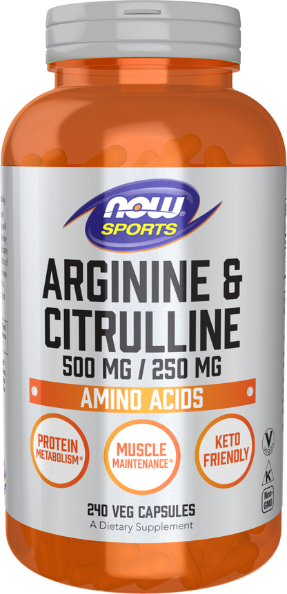 NOW Sports, Arginine & Citrulline 500 mg/ 250 mg, Amino Acids, 240 Veg Caps