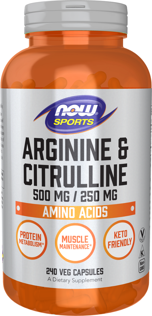 NOW Sports, Arginine & Citrulline 500 mg/ 250 mg, Amino Acids, 240 Veg Caps