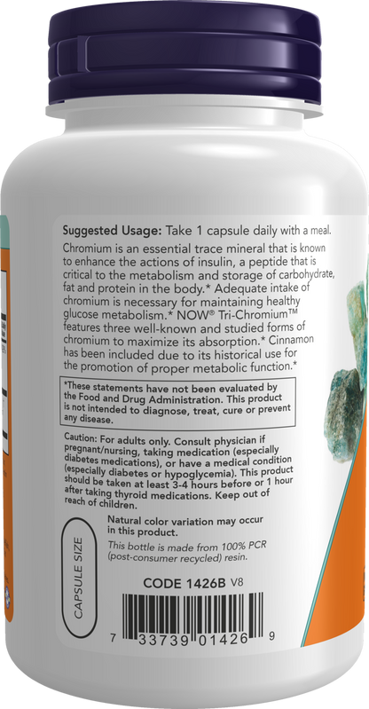NOW Supplements, Tri-Chromium™ 500 mcg, Insulin Co-Factor*, 180 Veg Caps