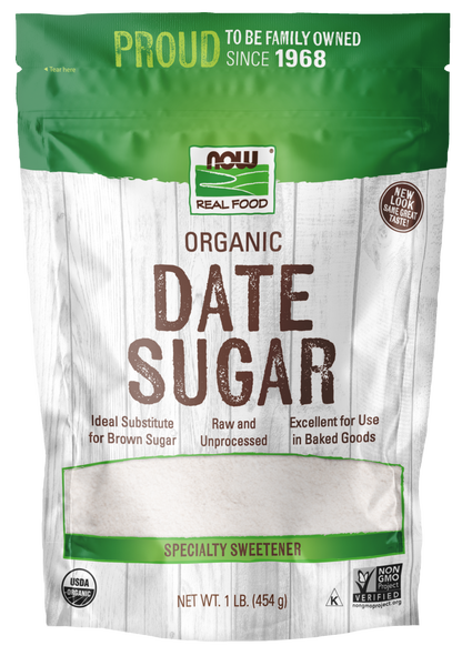 NOW Foods, Organic Date Sugar, Raw, Unprocessed, 1 lb