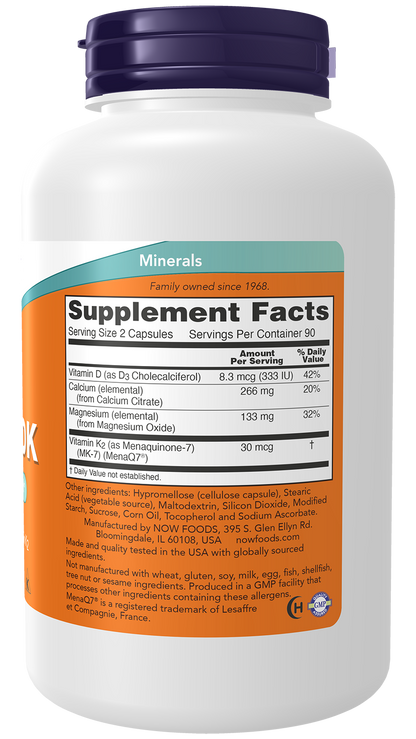 NOW Supplements, Cal-Mag DK with Vitamins D3 & K2, 180 Caps