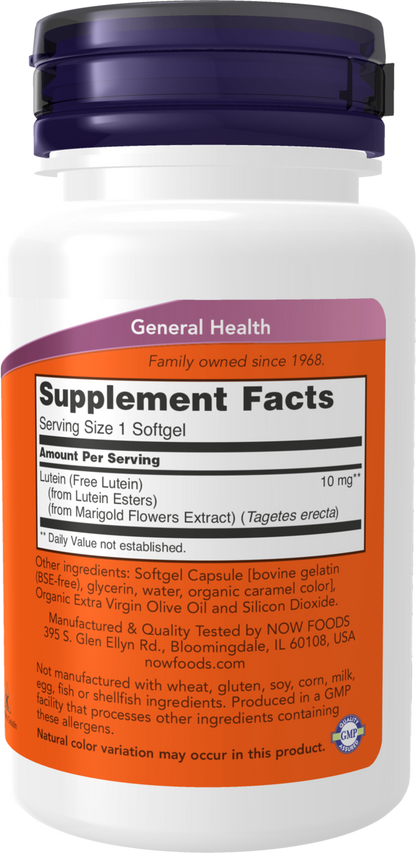 NOW Supplements, Lutein with 10 mg of Free Lutein, 60 Softgels