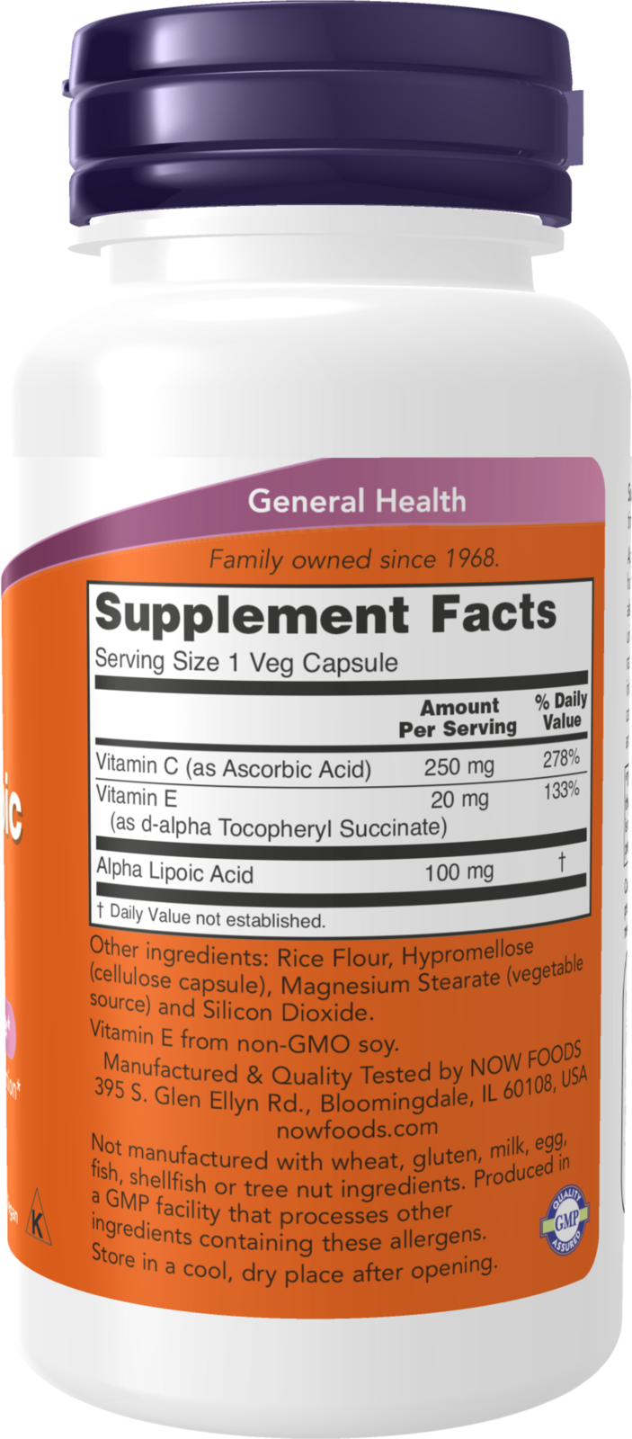 NOW Supplements, Alpha Lipoic Acid 100 mg with Vitamins C & E, 60 Veg Caps