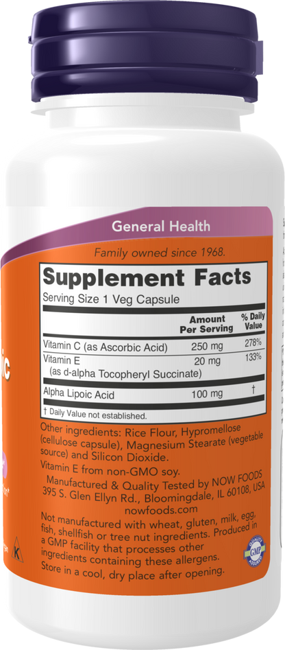 NOW Supplements, Alpha Lipoic Acid 100 mg with Vitamins C & E, 60 Veg Caps