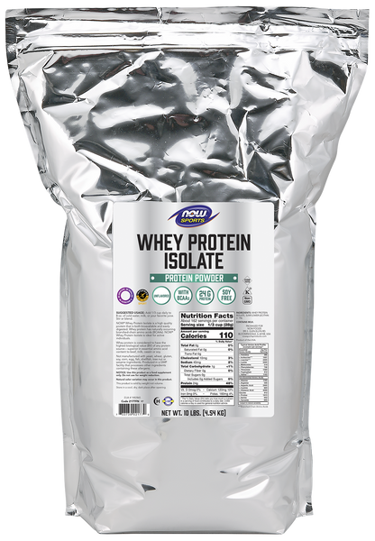 NOW Sports, Whey Protein Isolate 24 g With BCAAs, Unflavored Powder, 10 lbs