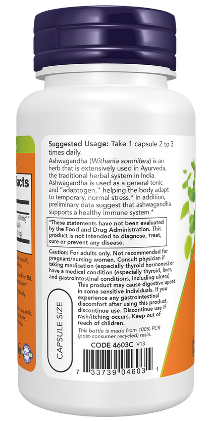 NOW Supplements, Ashwagandha 450 mg (Standardized Extract), 90 Veg Caps