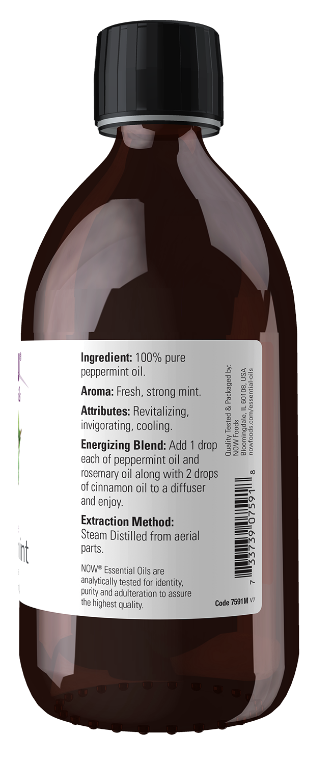 NOW Essential Oils, Peppermint Oil, Steam Distilled, Undiluted, 16 fl. oz