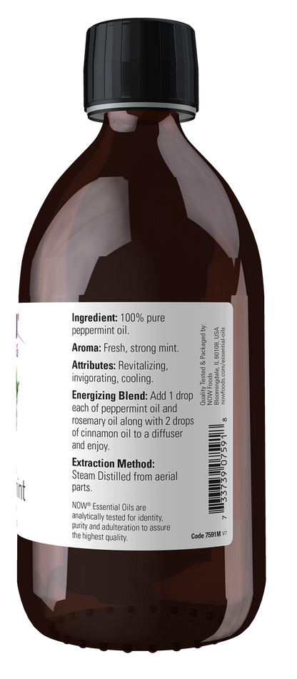 NOW Essential Oils, Peppermint Oil, Steam Distilled, Undiluted, 16 fl. oz