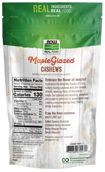 NOW Foods, Maple Glazed Cashews, Non-GMO Verified, 10 oz. bag