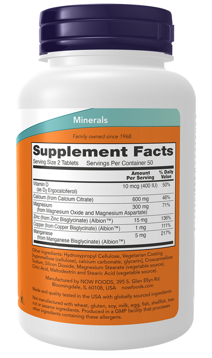 NOW Supplements, Calcium Citrate with Vit D, Magnesium, Zinc, 100 Tabs