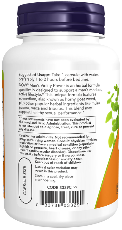 NOW Supplements, Men's Virility Power, Featuring Epimedium or "Horny Goat Weed", Muira Puama, Maca and Tribulus, 120 Veg Capsules