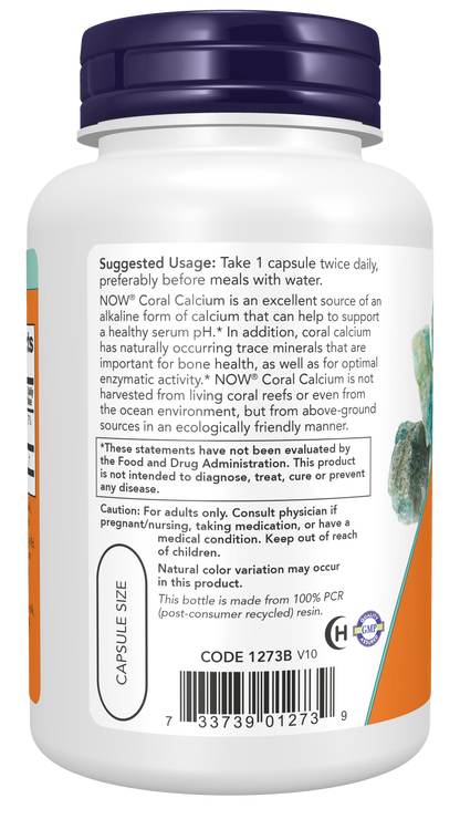 NOW Supplements, Coral Calcium 1,000 mg, Bone Health*, 100 Veg Caps