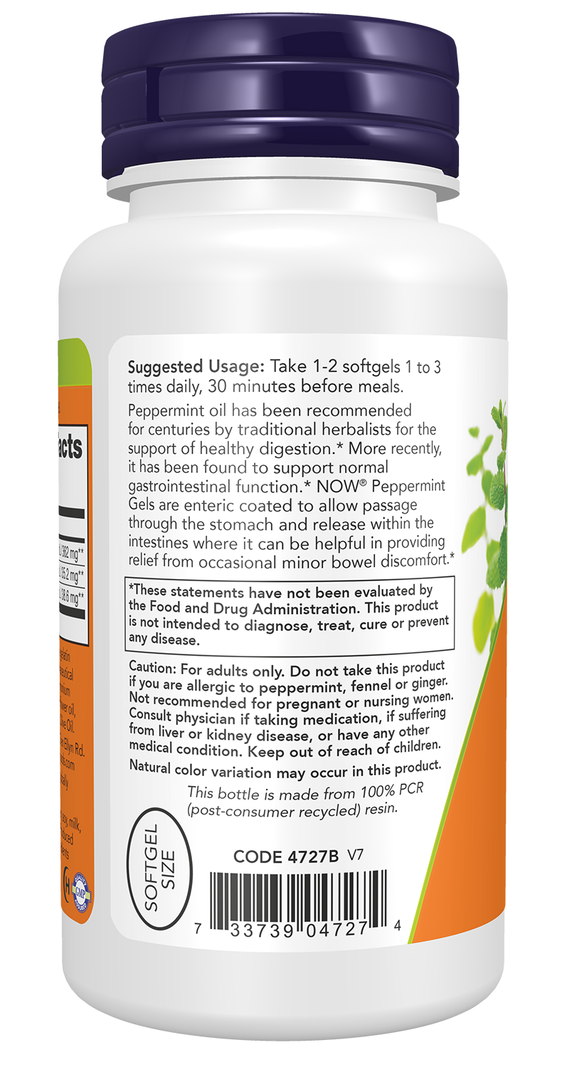 NOW Supplements, Peppermint Gels with Ginger & Fennel Oils, 90 Softgels