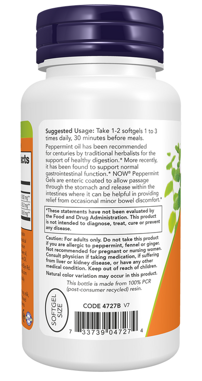 NOW Supplements, Peppermint Gels with Ginger & Fennel Oils, 90 Softgels