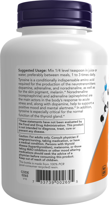 NOW Supplements, L-Tyrosine Powder, Free-Form, Amino Acid, 4 oz