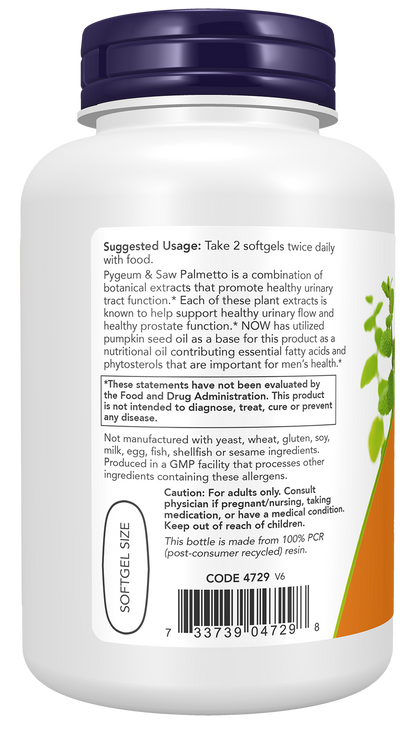 NOW Supplements, Pygeum & Saw Palmetto with Pumpkin Seed Oil, 120 Softgels