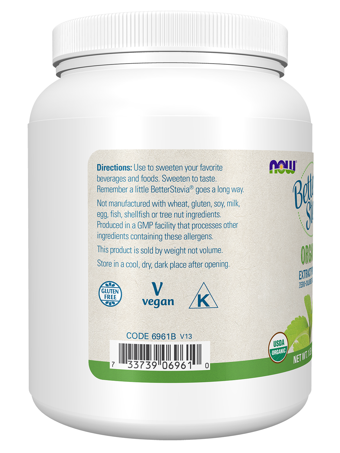 NOW BetterStevia® Organic Zero-Calorie Extract Powder, 1 lb