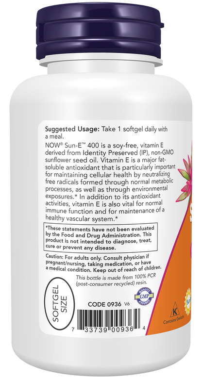 NOW Supplements, Sun-E™ 400 IU with d-alpha Tocopherol, 120 Softgels