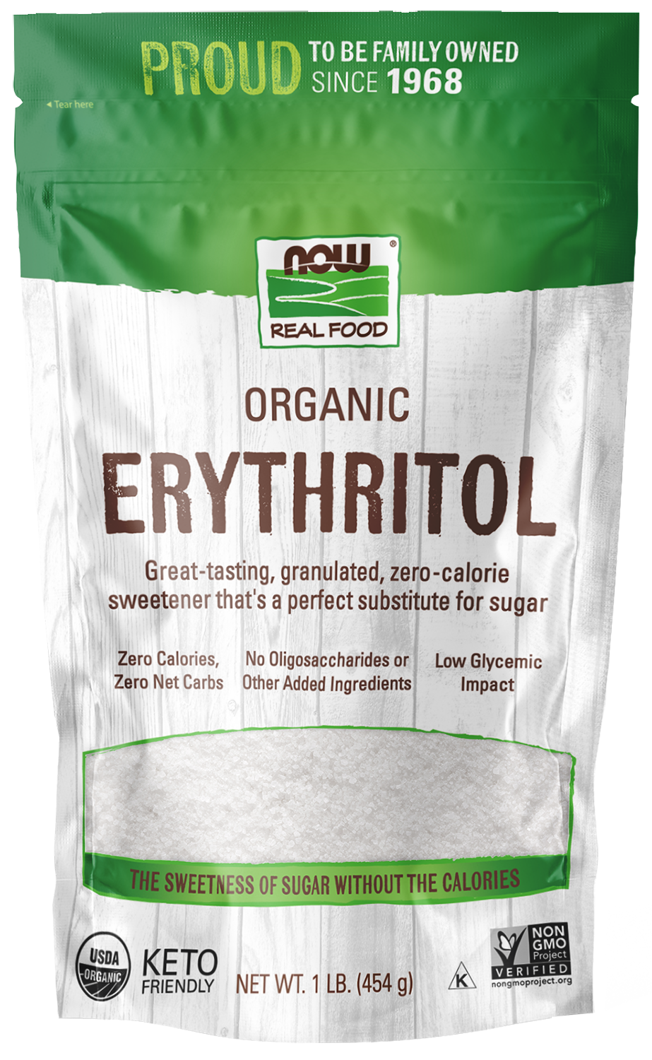 NOW Foods, Organic Erythritol, Zero-Calorie Sweetener, 1 lb