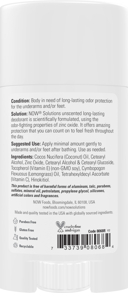 NOW Solutions, Long Lasting Deodorant, Unscented, 2.2 oz