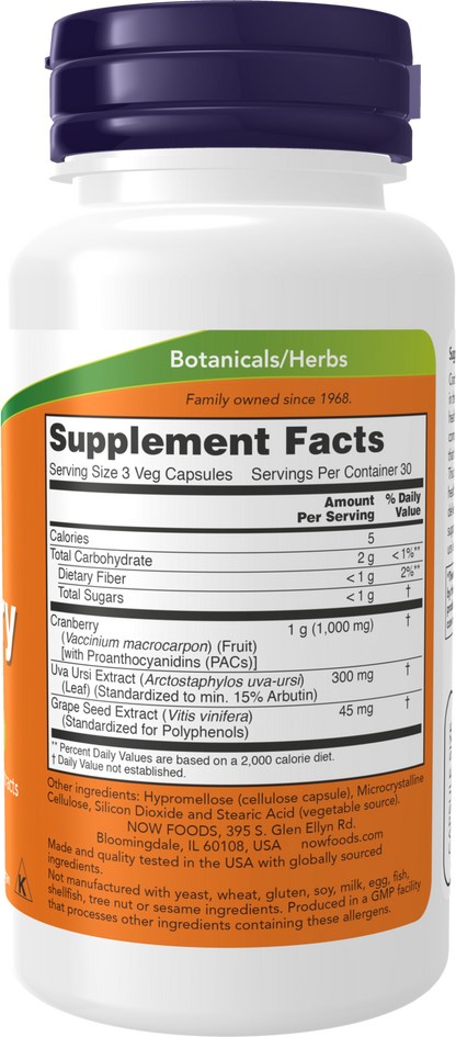 NOW Supplements, Cranberry with PACs, plus Uva Ursi, 90 Veg Caps