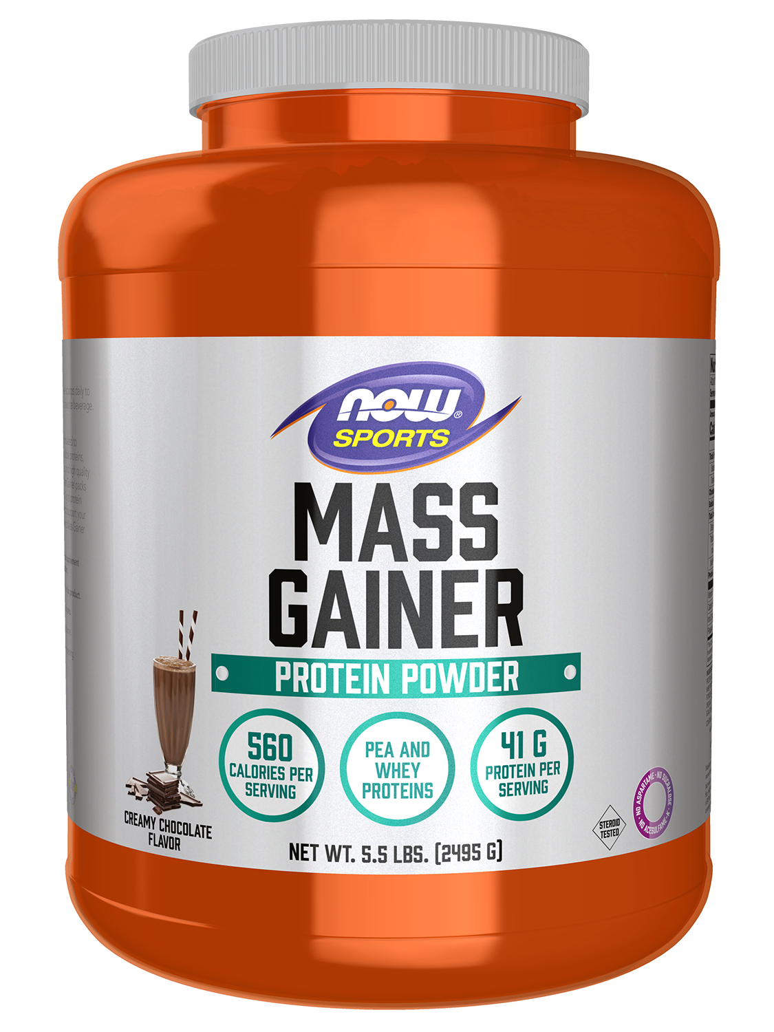 NOW Sports, Mass Gainer Protein Powder, Creamy Chocolate Flavor, 5.5 lbs.