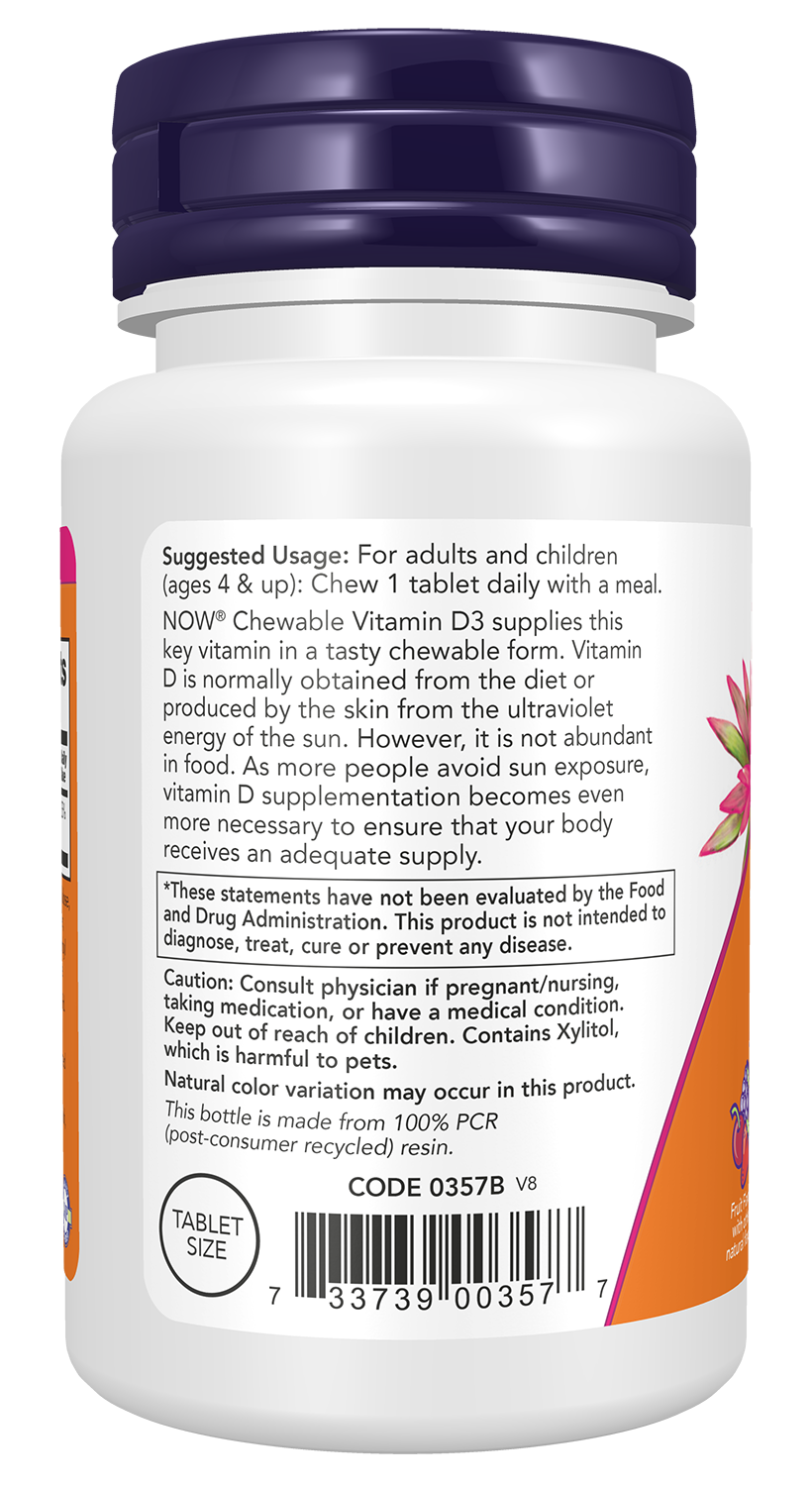 NOW Supplements, Vitamin D-3 1,000 IU, Structural Support*, 180 Chewables