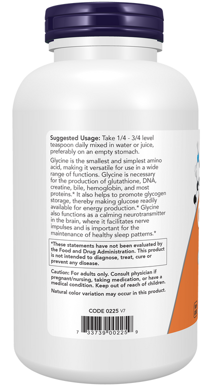 NOW Supplements, Glycine Powder,  Cognitive Support*, 1 lb