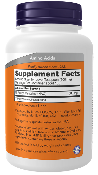 NOW Supplements, NAC 600 mg Pure Powder, Immune System Function* 4 oz