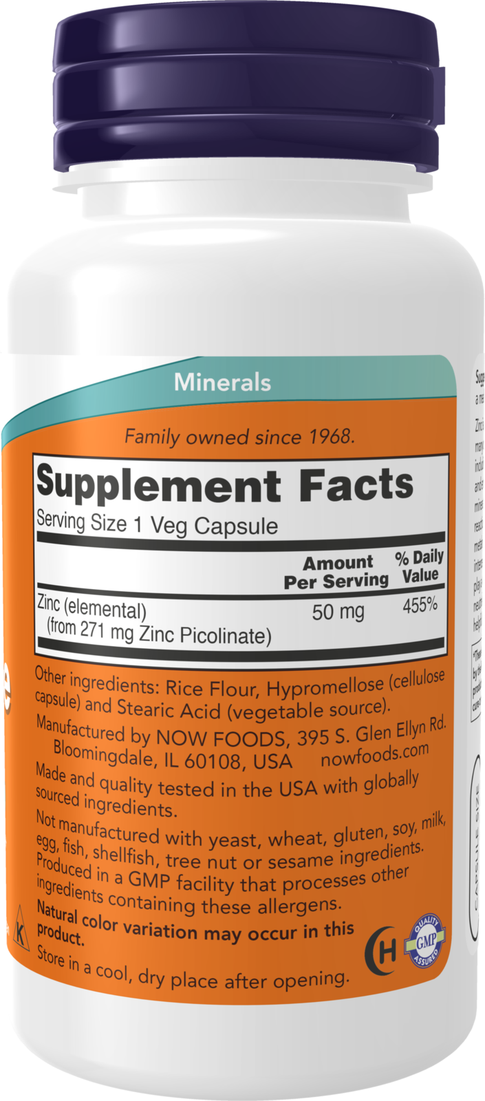 NOW Supplements, Zinc Picolinate 50 mg, Immune Support*, 120 Veg Caps