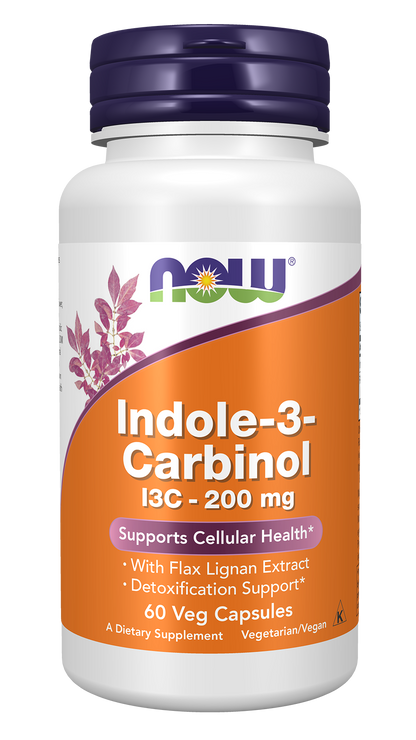 NOW Supplements, Indole-3-Carbinol 200 mg, Flax Lignan Extract, 60 Veg Caps