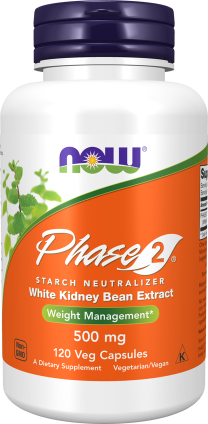 NOW Supplements, Phase 2® (White Kidney Bean Extract) 500 mg, 120 Veg Caps