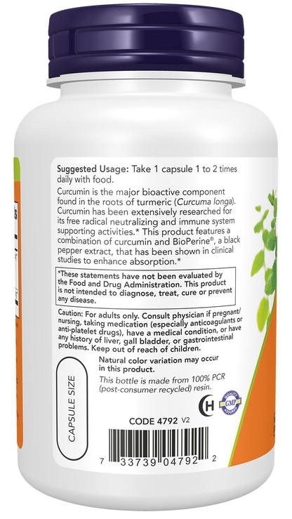 NOW Supplements, Turmeric Curcumin with BioPerine, 90 Veg Caps