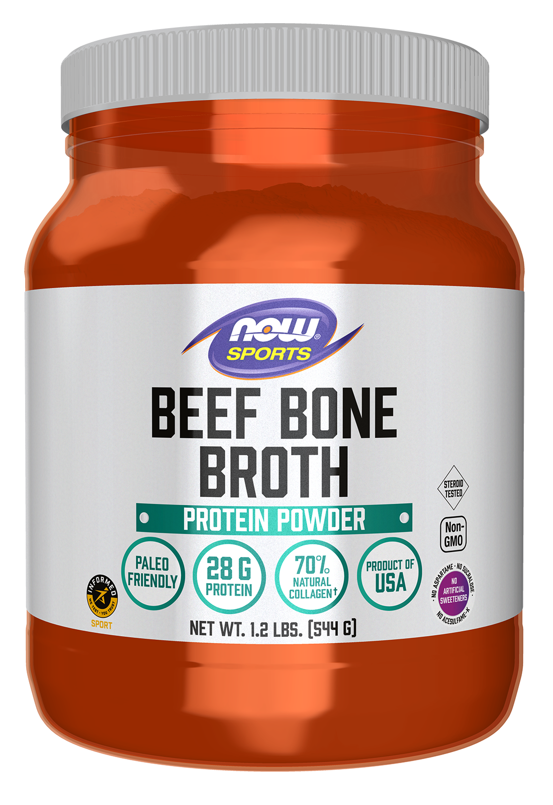 NOW Sports, Beef Bone Broth Powder, Naturally Occurring Collagen, 1.2 lbs