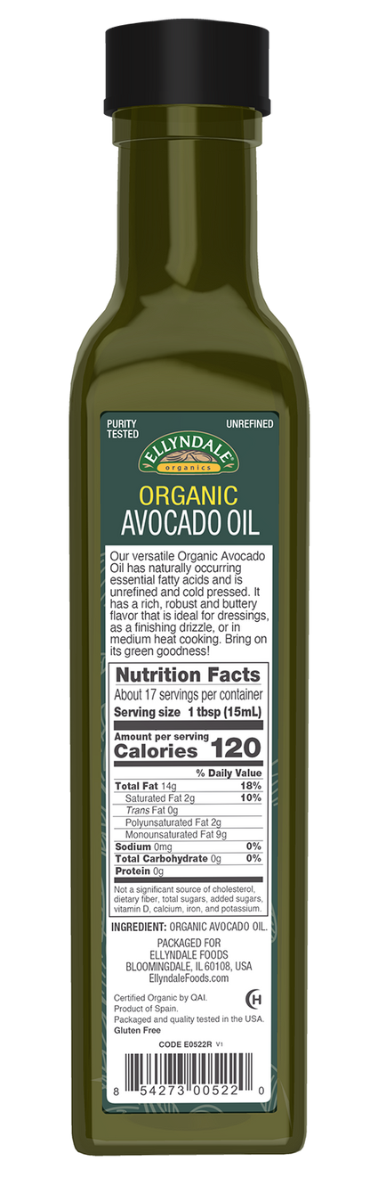 Ellyndale® Avocado Cooking Oil, Organic, Glass Bottle, 6 x 8.45 fl. oz.