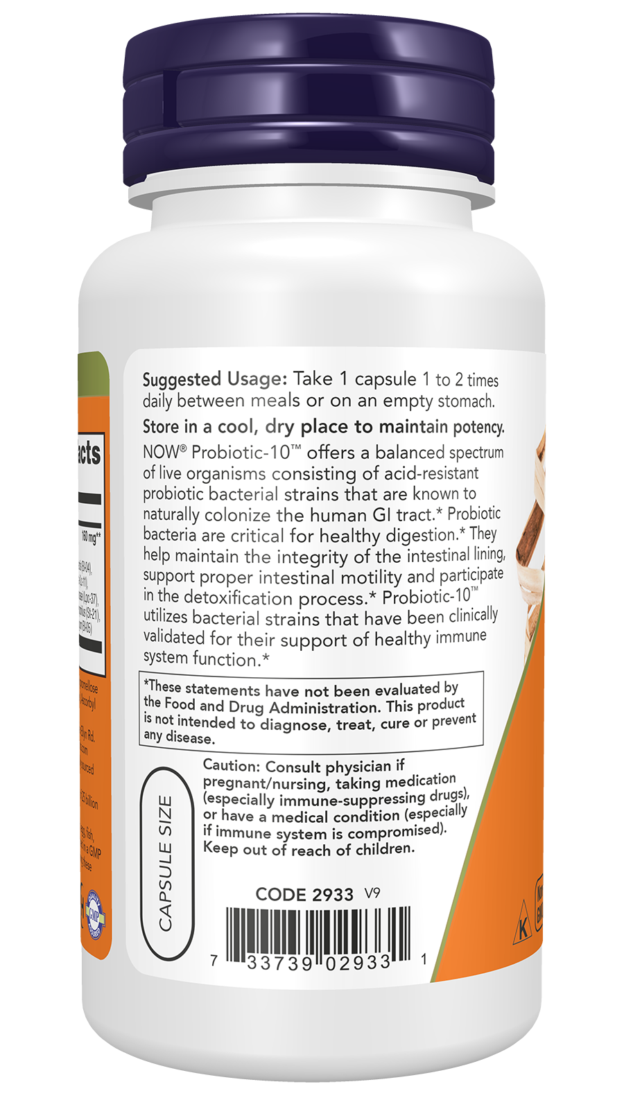 NOW Supplements, Probiotic-10™, 25 Billion, with 10 Strains, 100 Veg Caps