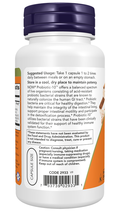 NOW Supplements, Probiotic-10™, 25 Billion, with 10 Strains, 100 Veg Caps