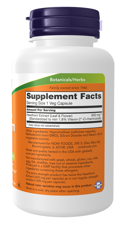 NOW Supplements, Hawthorn Extract 600 mg, Extra Strength, 90 Veg Caps