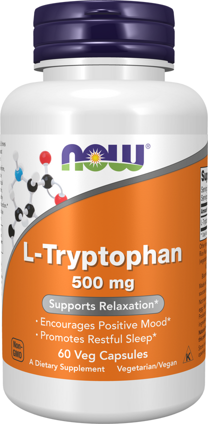 NOW Supplements, L-Tryptophan 500 mg, Supports Relaxation*, 60 Veg Caps